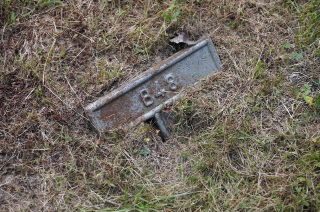 Small metal T shaped grave marker